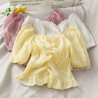 Wide-neck Ruched Crop Blouse