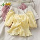 Wide-neck Ruched Crop Blouse
