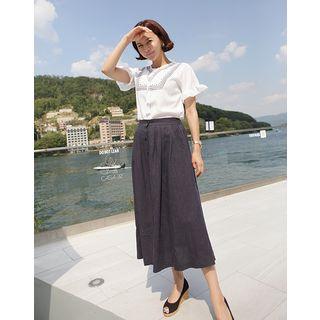 Button-front Linen Long A-line Skirt