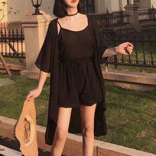Set: 3/4-sleeve Thin Coat + Camisole Top + Shorts