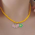 Butterfly Necklace Pink Butterfly & Green Flower - Yellow - One Size