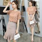 Set: Short-sleeve Chiffon Top + Ruffle Mini Skirt
