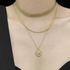 Stainless Steel Sun Pendant Layered Choker Necklace Gold - One Size