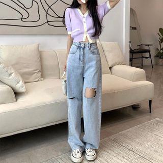 Distressed Washed Wide Leg Jeans (various Designs)