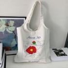 Floral Print Tote Bag Red Flower - White - One Size