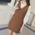 Set: 3/4-sleeve Lace Blouse + Sleeveless Mini Dress