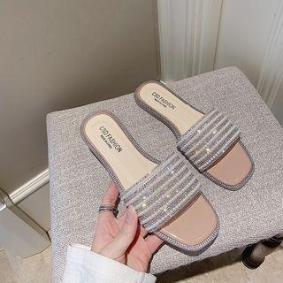 Rhinestone Faux Pearl Strap Flat Slide Sandals