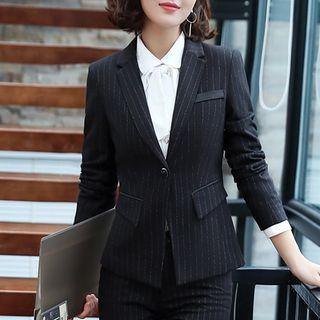 Shirt / Striped Blazer / Dress Pants / Mini Pencil Skirt