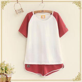 Set: Short-sleeve Color Block T-shirt + Shorts