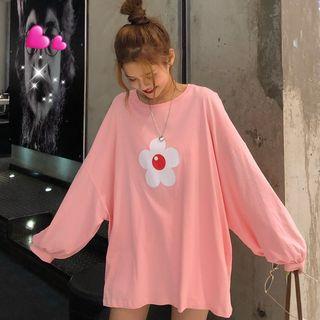 Flower Print Balloon-sleeve T-shirt