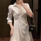 3/4-sleeve Knotted A-line Mini Chiffon Dress
