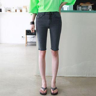 Cut-hem Denim Skinny Shorts