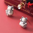 925 Sterling Silver Fortune Cat Earring 1 Pair - S925 Silver - One Size