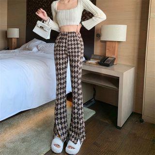 High Waist Argyle Flared Pants