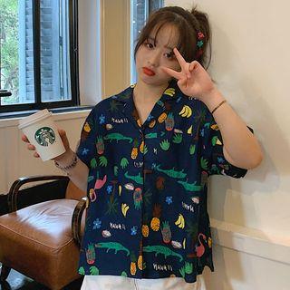 Elbow-sleeve Cartoon Shirt
