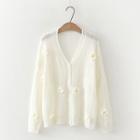 Flower Accent Knit Cardigan White - One Size