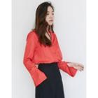 Notched-collar Wide-cuff Satin Blouse