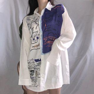 Printed Oversize Long-sleeve Shirt