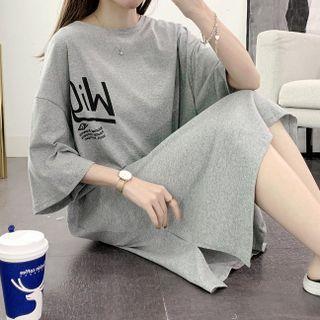 34-sleeve Lettering T-shirt Dress