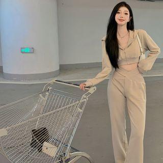Cropped Hooded Zip Jacket / Cutout Pants