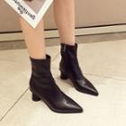 Faux Leather Back Zipper Cone Heel Ankle Boots