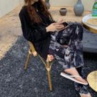 Long-sleeve Graphic Print T-shirt / Wide-leg Tie-dye Pants