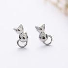 925 Sterling Silver Polished Cat Earring