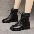 Striped Block Heel Lace Up Short Boots