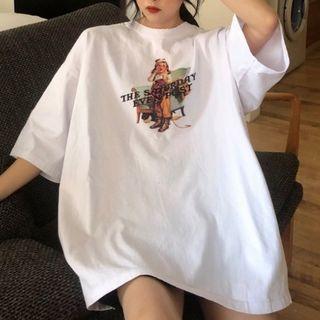 3/4-sleeve Vintage Cartoon Printed T-shirt