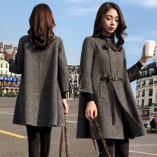 Belt Plaid Buttoned Coat