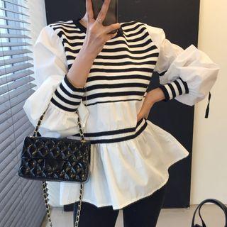 Striped Panel Blouse Stripe - Black & White - One Size