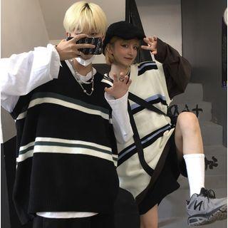 Couple Matching V-neck Striped Knit Vest