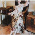Set: Ruffle Trim Blouse + Floral Midi Skirt