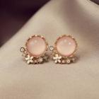 Sterling Silver Cat Eye Stone Stud Earring 1 Pair - Pink & White & Gold - One Size