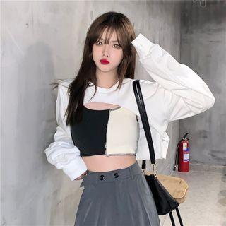 Cropped Sweatshirt / Two-tone Cropped Camisole Top