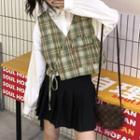 Tie-strap Cropped Vest / Plain Shirt