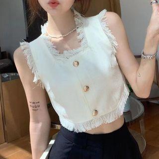 Frayed Trim Crop Tank Top