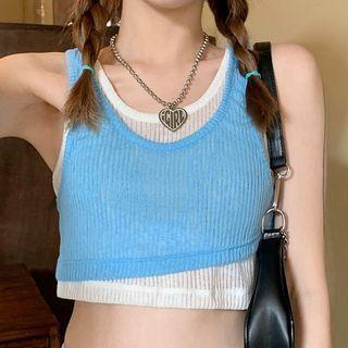 Mock Two-piece Ribbed Cropped Tank Top
