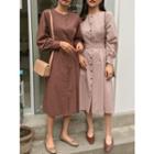 Tie-back Buttoned Check Long Dress