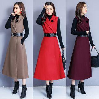Set: Long-sleeve Knit Top + Sleeveless Midi Coatdress