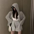 Plain Camisole/ Striped Hooded Jacket / High-waist Sweatshorts