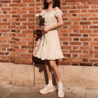 Lace-up Front Frilled Trim Midi Dress Dress - One Size