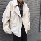 Fleece-lined Side-zip Faux-leather Jacket