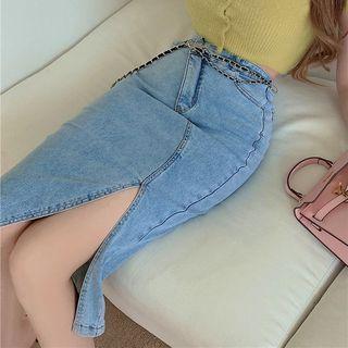 Denim Pencil Midi Skirt