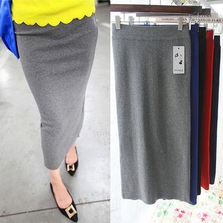 Slit Back Plain Knit Midi Skirt