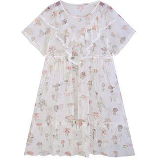 Set: Short-sleeve Print Midi A-line Dress + Slipdress