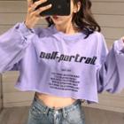 Long-sleeve Letter Printed Cropped Top