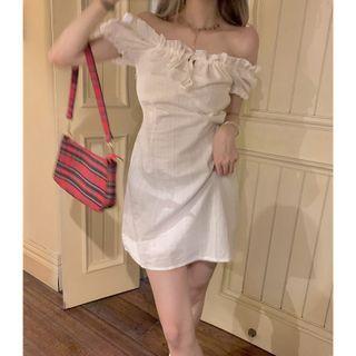 Off-shoulder Drawstring Short-sleeve Dress