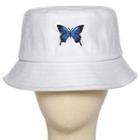 Butterfly Embroidered Bucket Hat White - One Size