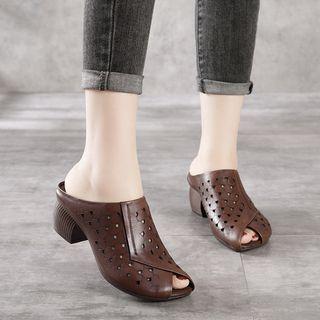 Perforated Chunky-heel Mules